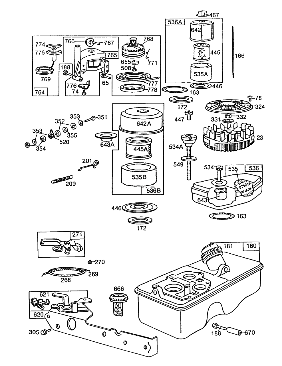 Fuel Tank Assembly A/C,rewind Diagram and Parts List for 110902-1189-XX  Briggs and Stratton Engine